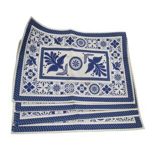 Talavera Tile Print Cotton Fabric Placemats Set Of 4 Blue White EUC